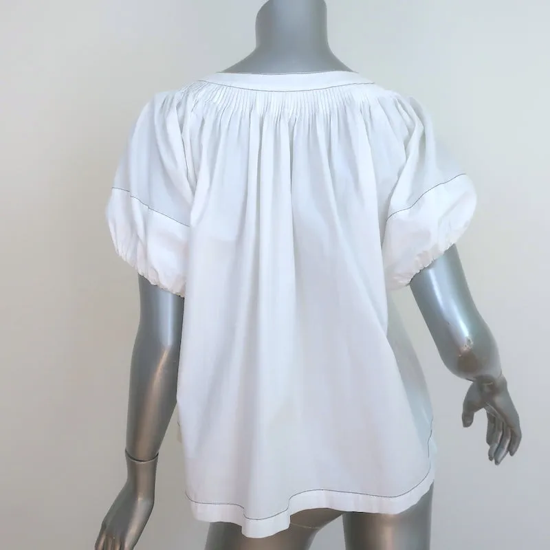 Ulla Johnson Haut à manches bouffantes Blanc en coton avec surpiqûres Taille 2