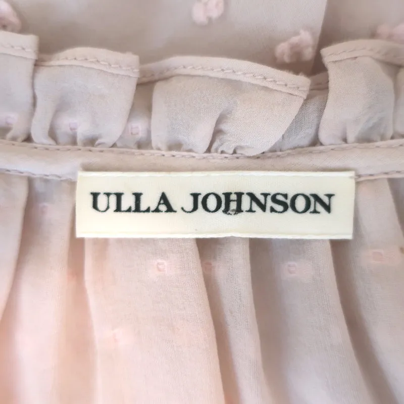 Ulla Johnson Reine Top à Pompons Rose Poussière Pointillé Suisse Taille 2 Blouse à Manches Papillon