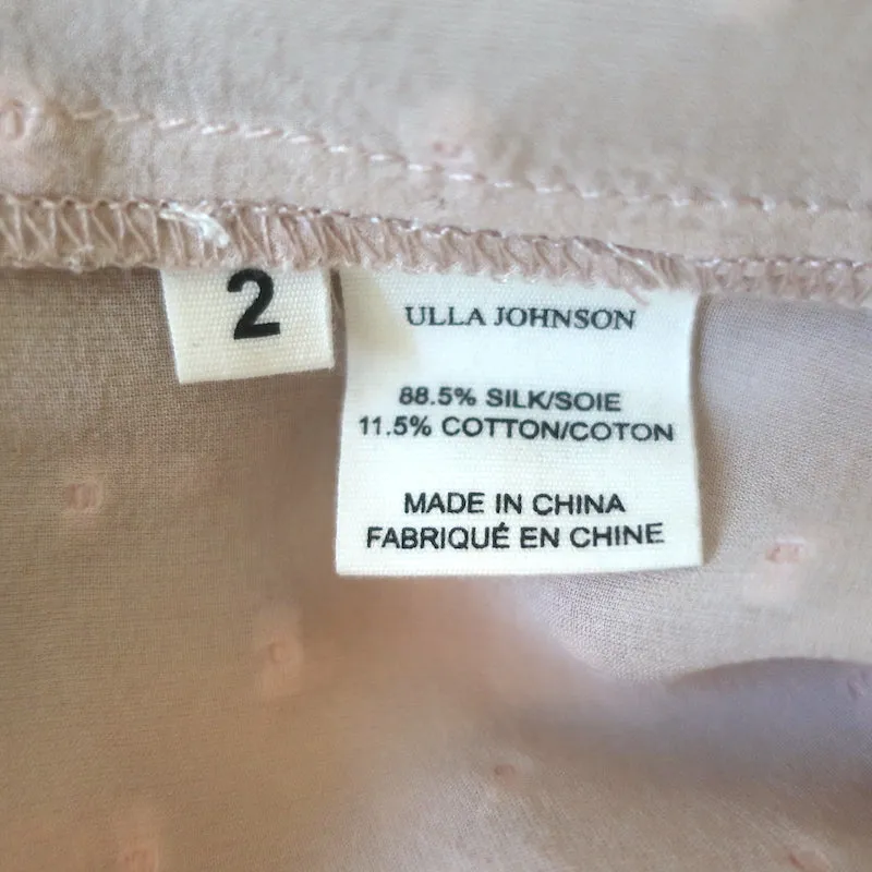Ulla Johnson Reine Top à Pompons Rose Poussière Pointillé Suisse Taille 2 Blouse à Manches Papillon