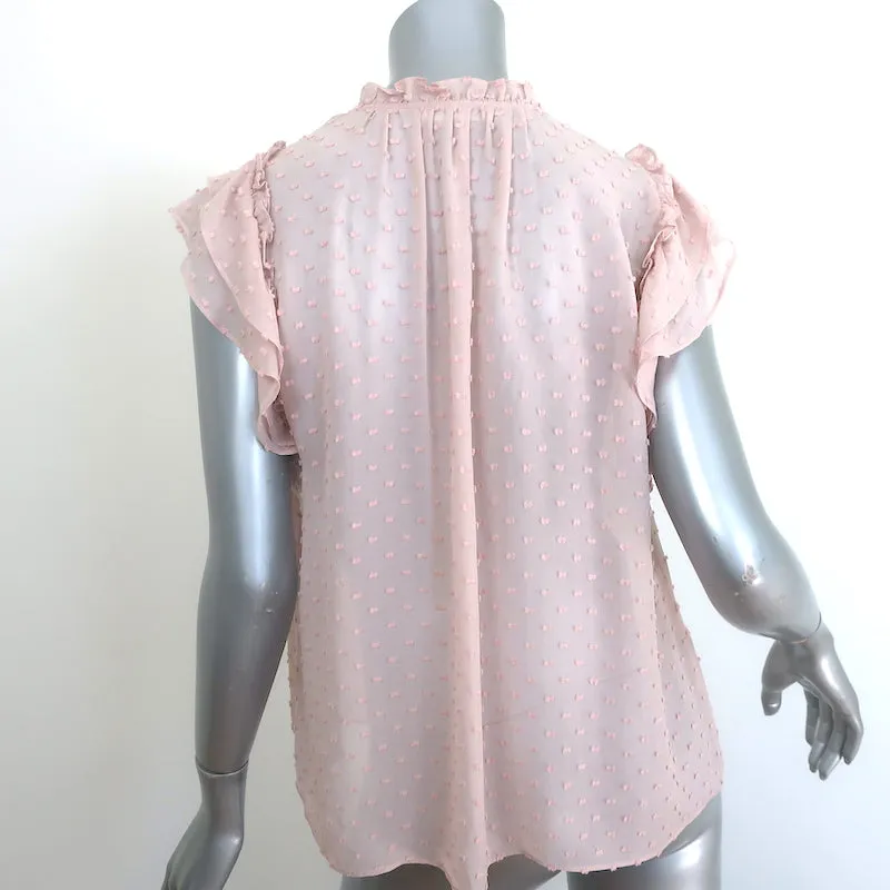 Ulla Johnson Reine Top à Pompons Rose Poussière Pointillé Suisse Taille 2 Blouse à Manches Papillon