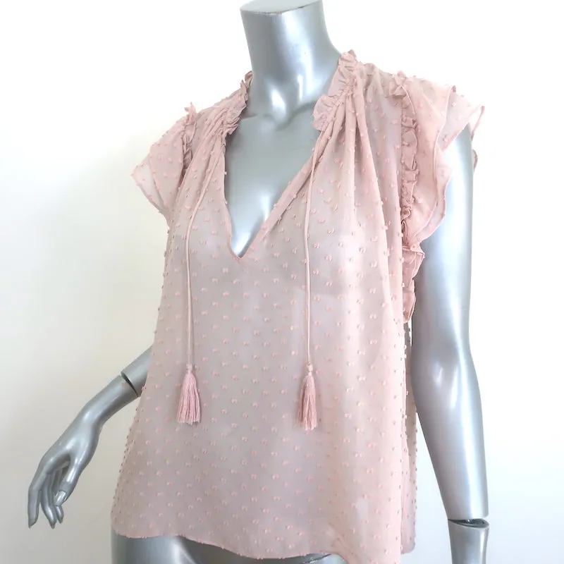 Ulla Johnson Reine Top à Pompons Rose Poussière Pointillé Suisse Taille 2 Blouse à Manches Papillon