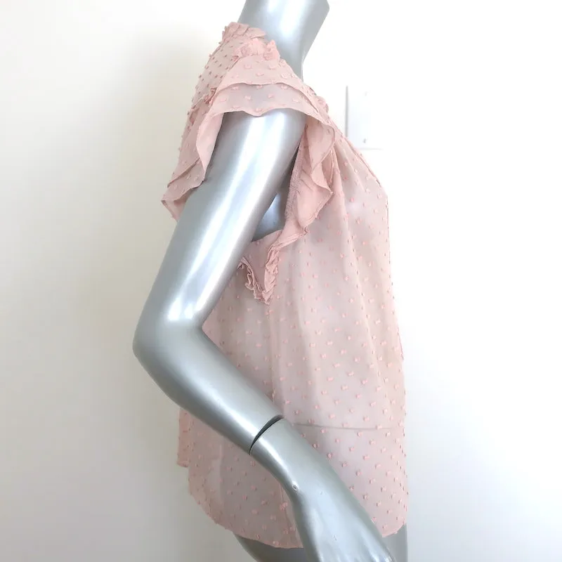 Ulla Johnson Reine Top à Pompons Rose Poussière Pointillé Suisse Taille 2 Blouse à Manches Papillon