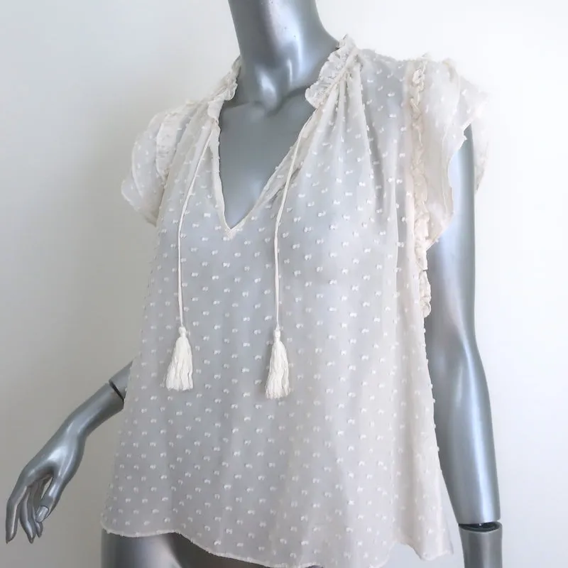Ulla Johnson Reine Top à Pompons Ivoire Chiffon à Pois Suisse Taille 6 Blouse à Manches Courtes