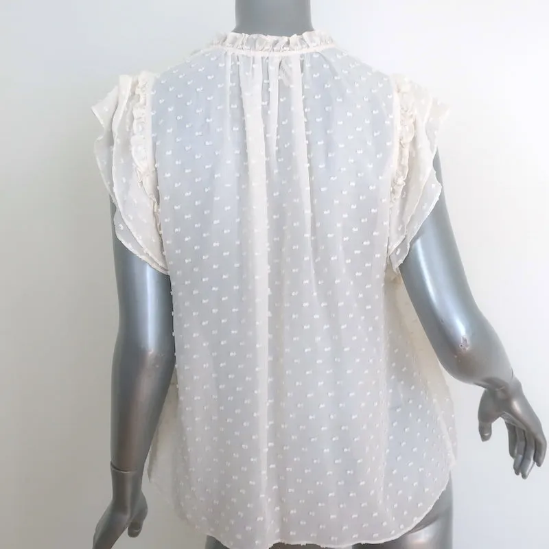 Ulla Johnson Reine Top à Pompons Ivoire Chiffon à Pois Suisse Taille 6 Blouse à Manches Courtes