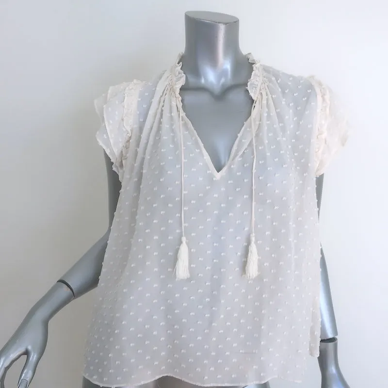 Ulla Johnson Reine Top à Pompons Ivoire Chiffon à Pois Suisse Taille 6 Blouse à Manches Courtes