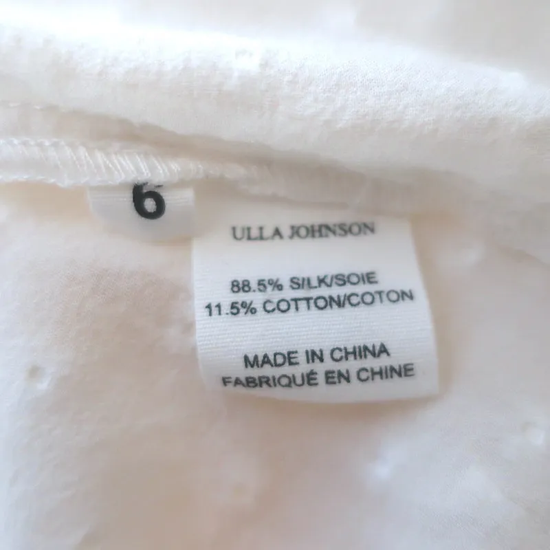Ulla Johnson Reine Top à Pompons Ivoire Chiffon à Pois Suisse Taille 6 Blouse à Manches Courtes