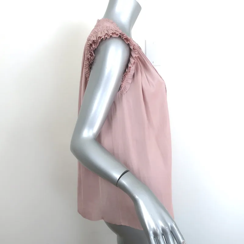 Ulla Johnson Ren Top à Épaules Smockées Rose Poussière Satin Mat Taille 2