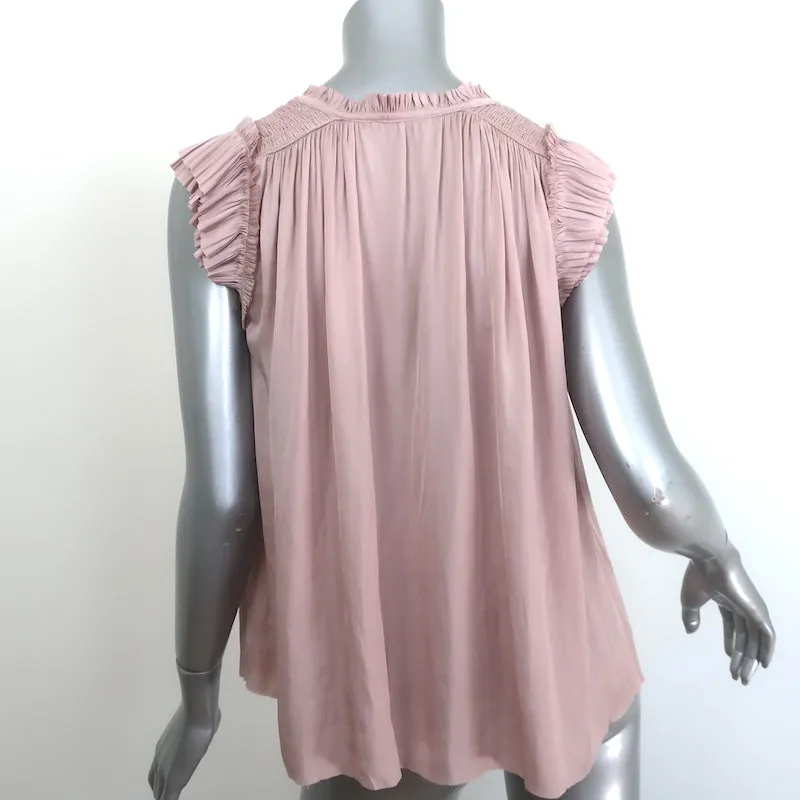 Ulla Johnson Ren Top à Épaules Smockées Rose Poussière Satin Mat Taille 2