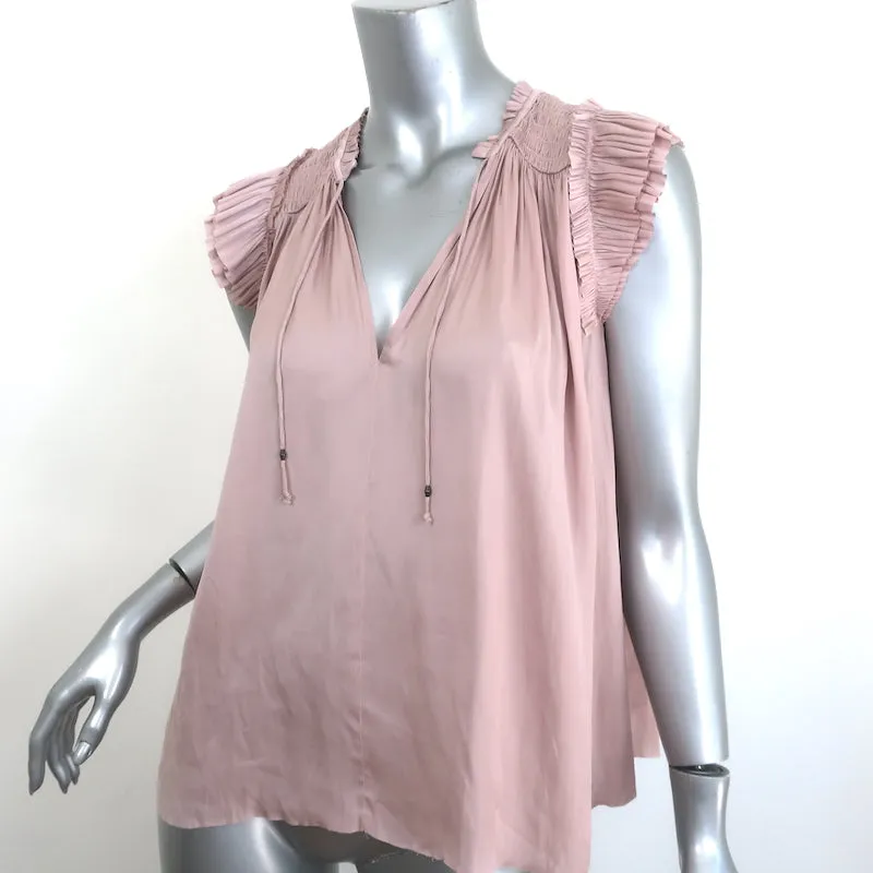 Ulla Johnson Ren Top à Épaules Smockées Rose Poussière Satin Mat Taille 2