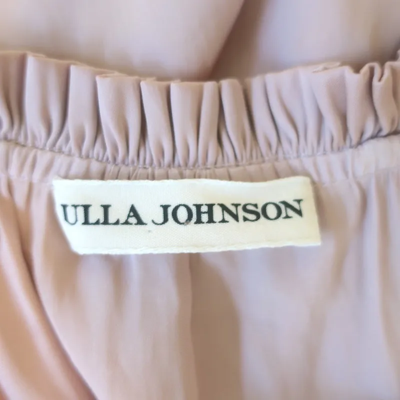 Ulla Johnson Ren Top à Épaules Smockées Rose Poussière Satin Mat Taille 2
