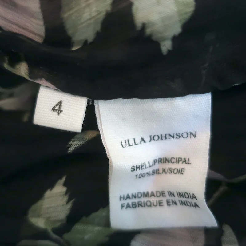Ulla Johnson Haut à Volants Flora Imprimé Fleuri Noir en Soie Taille 4 Blouse à Manches Courtes