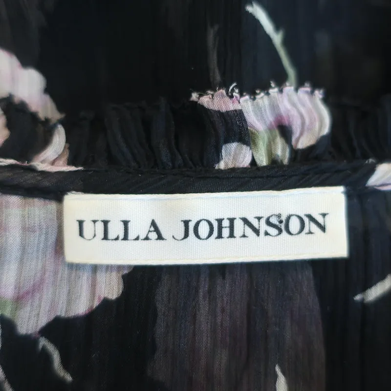 Ulla Johnson Haut à Volants Flora Imprimé Fleuri Noir en Soie Taille 4 Blouse à Manches Courtes