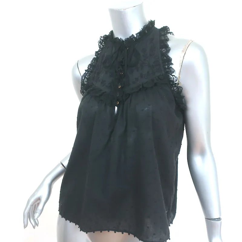 Débardeur Ulla Johnson Lea Noir en Coton à Pois Suisse Taille 0 Blouse sans Manches