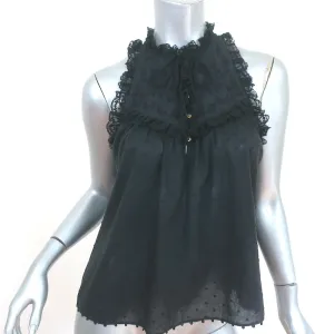 Ulla Johnson Tank Top Lea Black Swiss Dot Cotton Size 0 Sleeveless Blouse