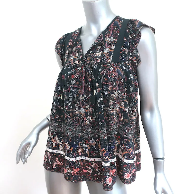 Ulla Johnson Haut à Pompons Posy Noir en Soie Imprimée Taille 2 Blouse sans Manches