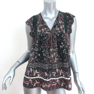Ulla Johnson Tassel Top Posy Black Printed Silk Size 2 Sleeveless Blouse