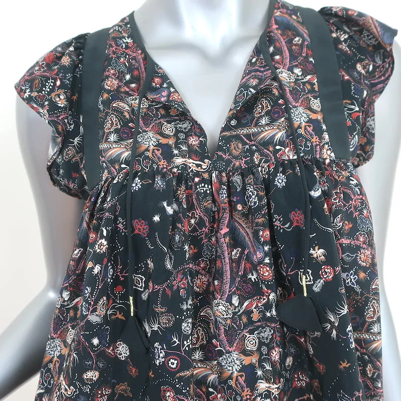 Ulla Johnson Haut à Pompons Posy Noir en Soie Imprimée Taille 2 Blouse sans Manches