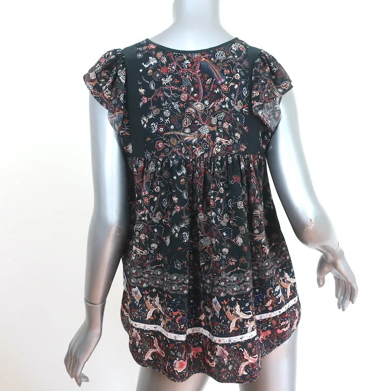 Ulla Johnson Haut à Pompons Posy Noir en Soie Imprimée Taille 2 Blouse sans Manches