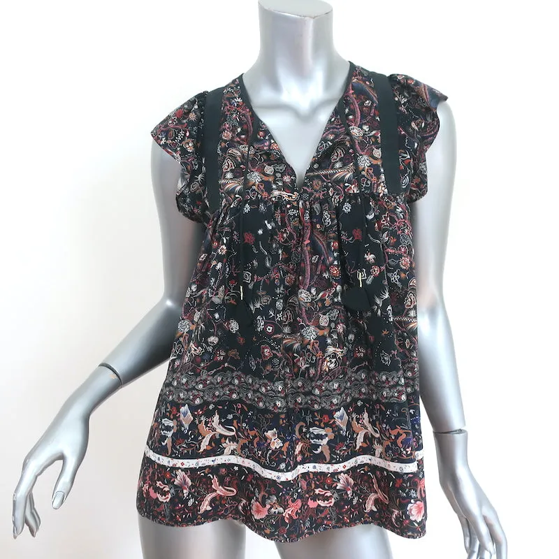 Ulla Johnson Haut à Pompons Posy Noir en Soie Imprimée Taille 2 Blouse sans Manches