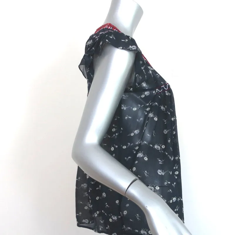 Top Anosha Navy Brodé Imprimé Floral en Georgette Taille 0 de Ulla Johnson
