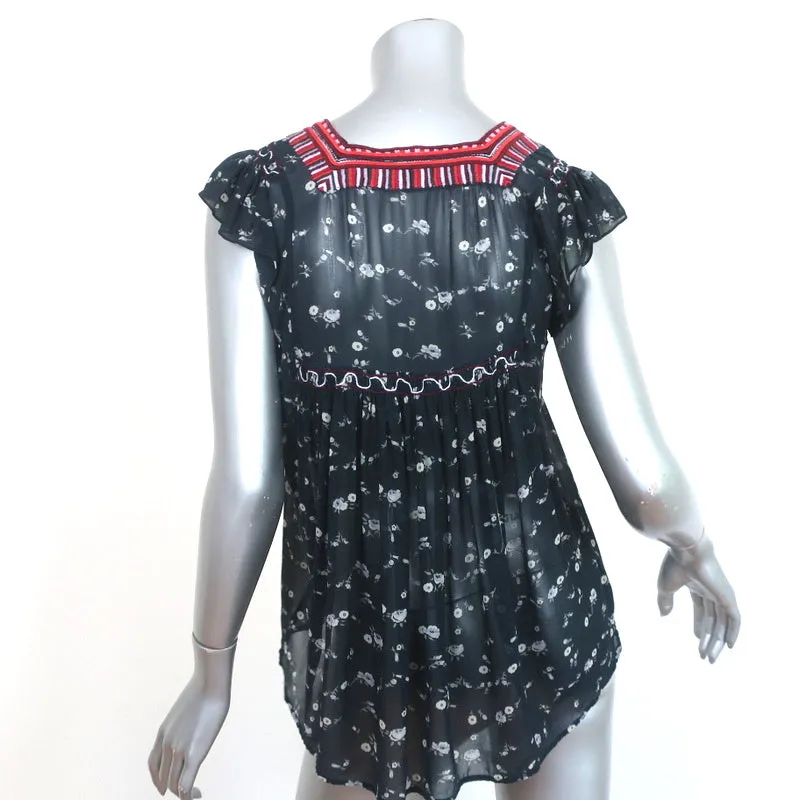 Top Anosha Navy Brodé Imprimé Floral en Georgette Taille 0 de Ulla Johnson