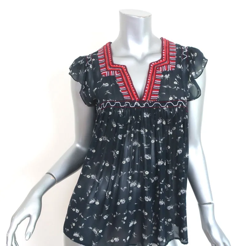 Top Anosha Navy Brodé Imprimé Floral en Georgette Taille 0 de Ulla Johnson