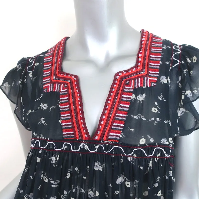 Top Anosha Navy Brodé Imprimé Floral en Georgette Taille 0 de Ulla Johnson
