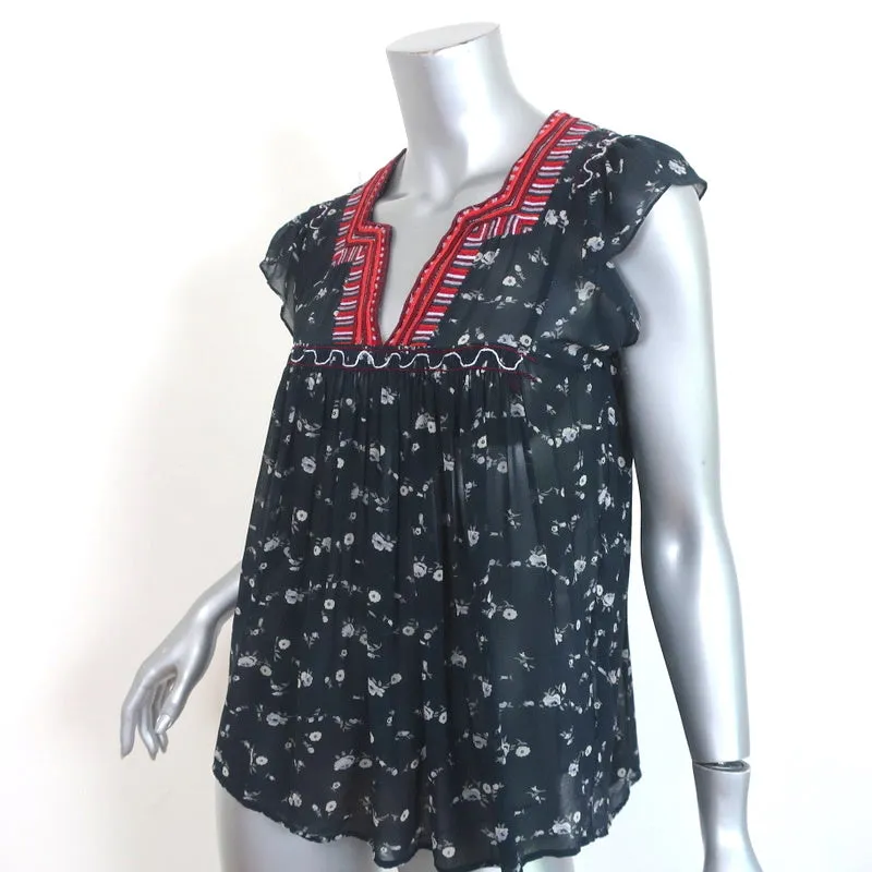 Top Anosha Navy Brodé Imprimé Floral en Georgette Taille 0 de Ulla Johnson