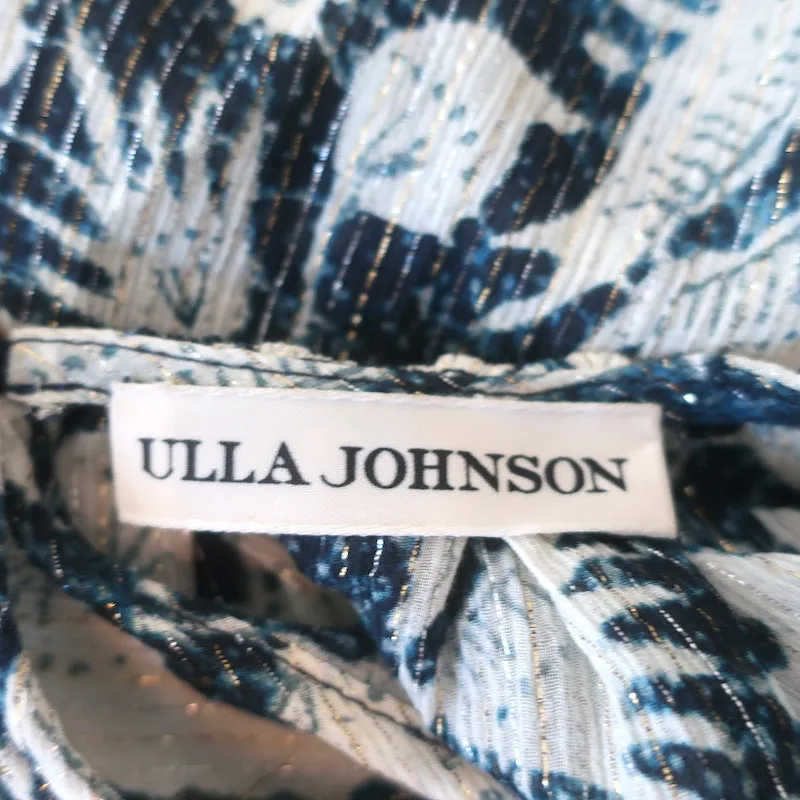 Ulla Johnson Top Nova Indigo Lurex à Fleurs en Soie Taille 2 Blouse à Manches Ballon