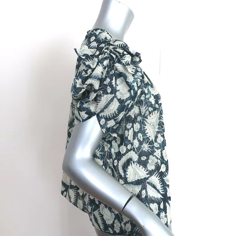 Ulla Johnson Top Nova Indigo Lurex à Fleurs en Soie Taille 2 Blouse à Manches Ballon