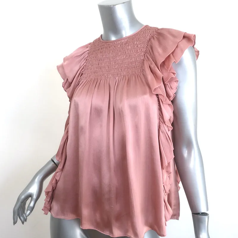Ulla Johnson Winnie Blouse Smockée Rose Satin Taille 0 Manches Papillon