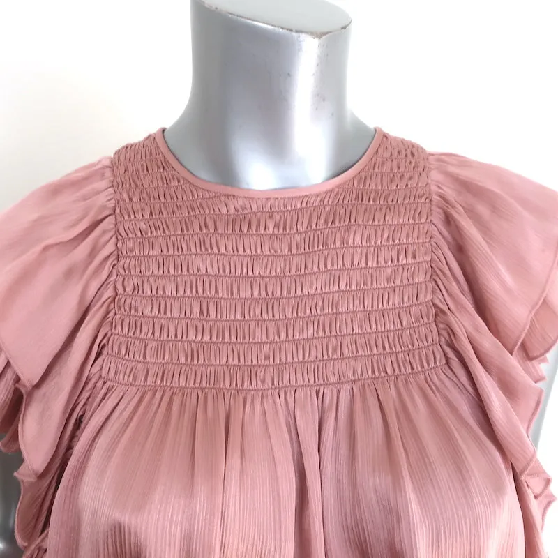 Ulla Johnson Winnie Blouse Smockée Rose Satin Taille 0 Manches Papillon