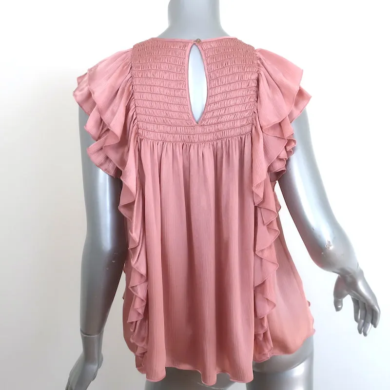 Ulla Johnson Winnie Blouse Smockée Rose Satin Taille 0 Manches Papillon
