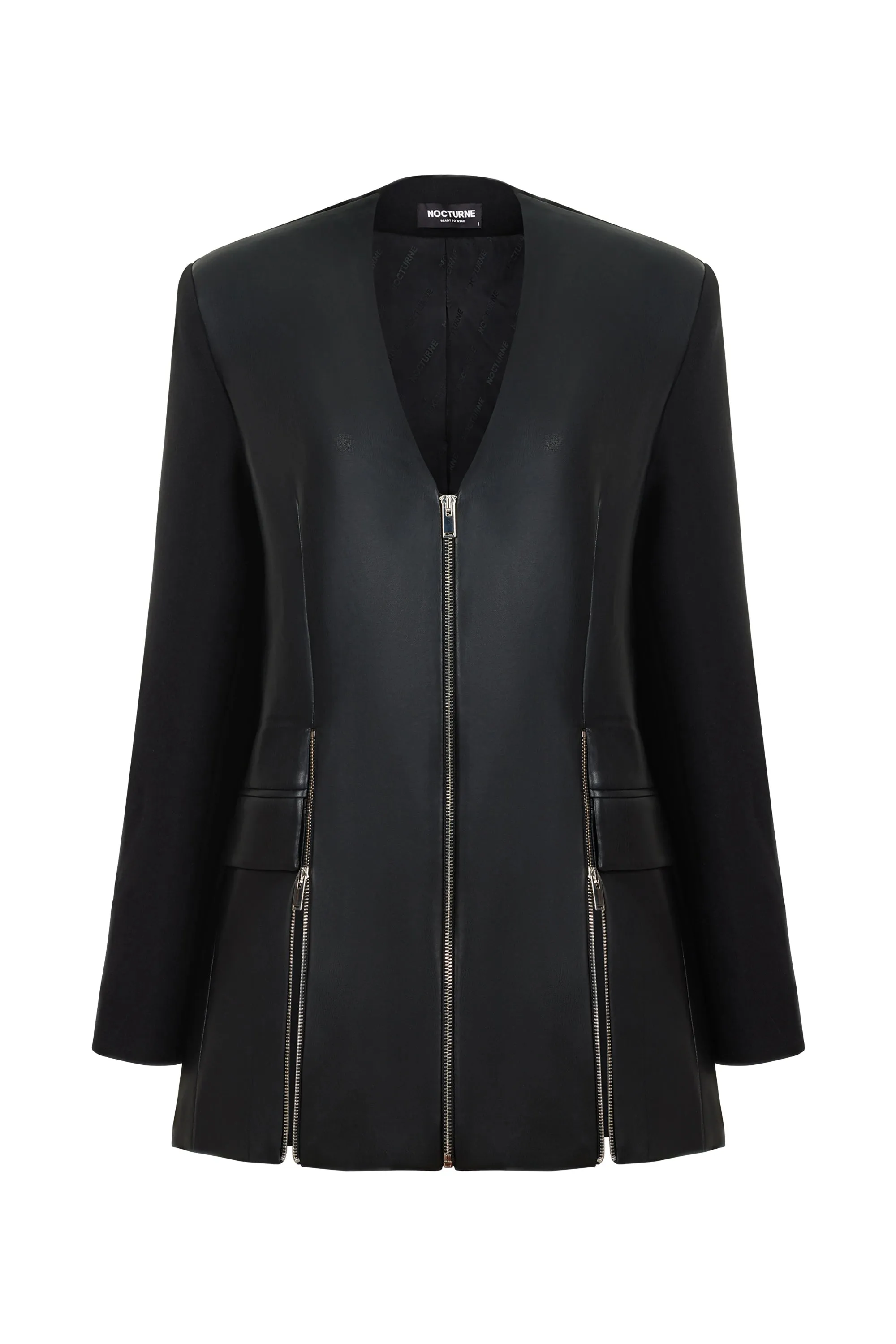 Veste en simili-cuir à col en V