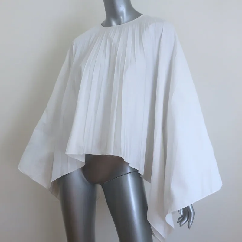Valentino Haut à Cape Plissée Blanc en Coton Mixte Taille 44