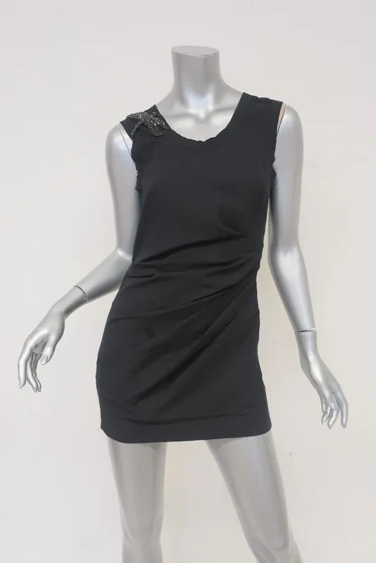 Vera Wang Tunique Crystal Dragonfly Noir en Coton Stretch Plissé & Jersey Taille 0