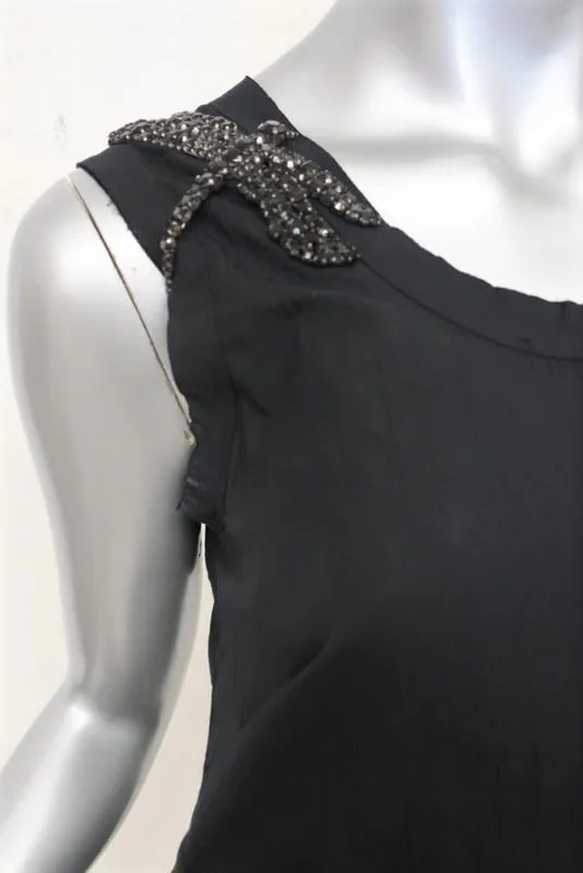 Vera Wang Tunique Crystal Dragonfly Noir en Coton Stretch Plissé & Jersey Taille 0