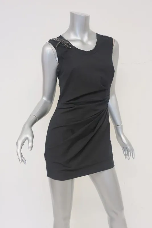 Vera Wang Tunique Crystal Dragonfly Noir en Coton Stretch Plissé & Jersey Taille 0