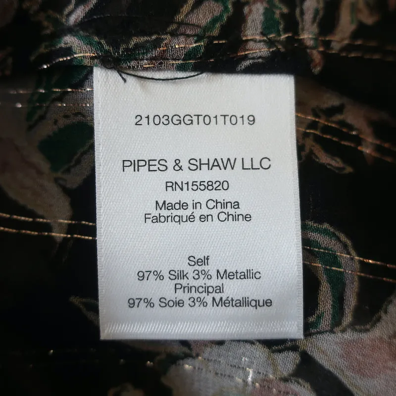 Veronica Beard Blouse Zanita Noir Métallisé Imprimé Floral Chiffon Volanté Taille 4
