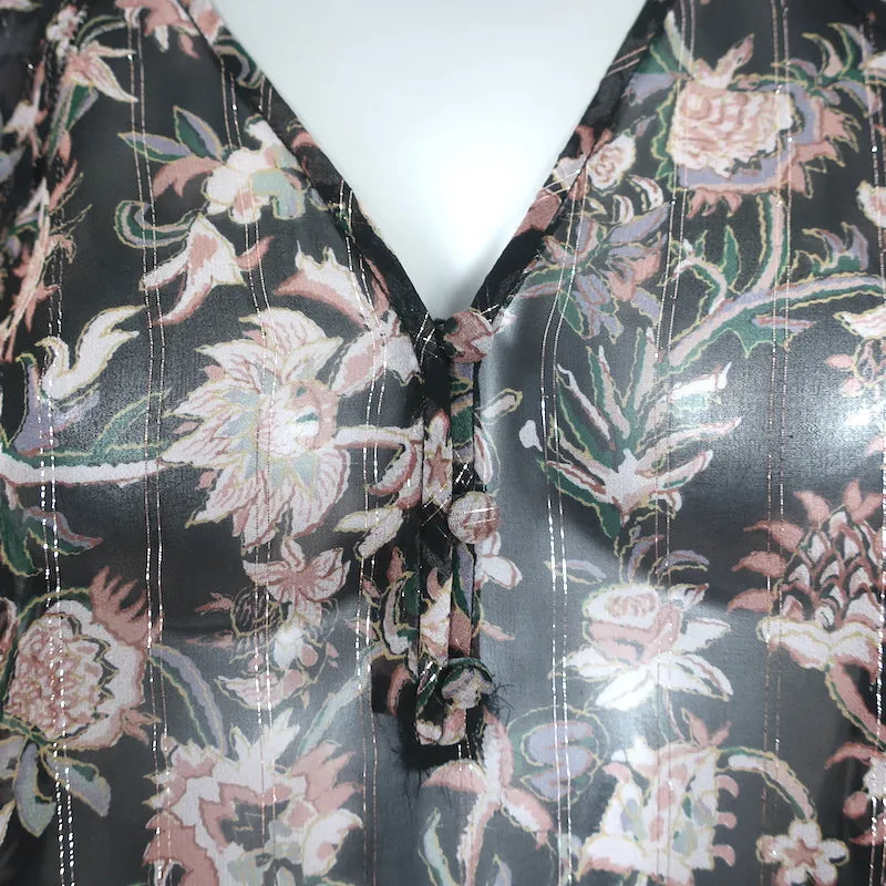 Veronica Beard Blouse Zanita Noir Métallisé Imprimé Floral Chiffon Volanté Taille 4
