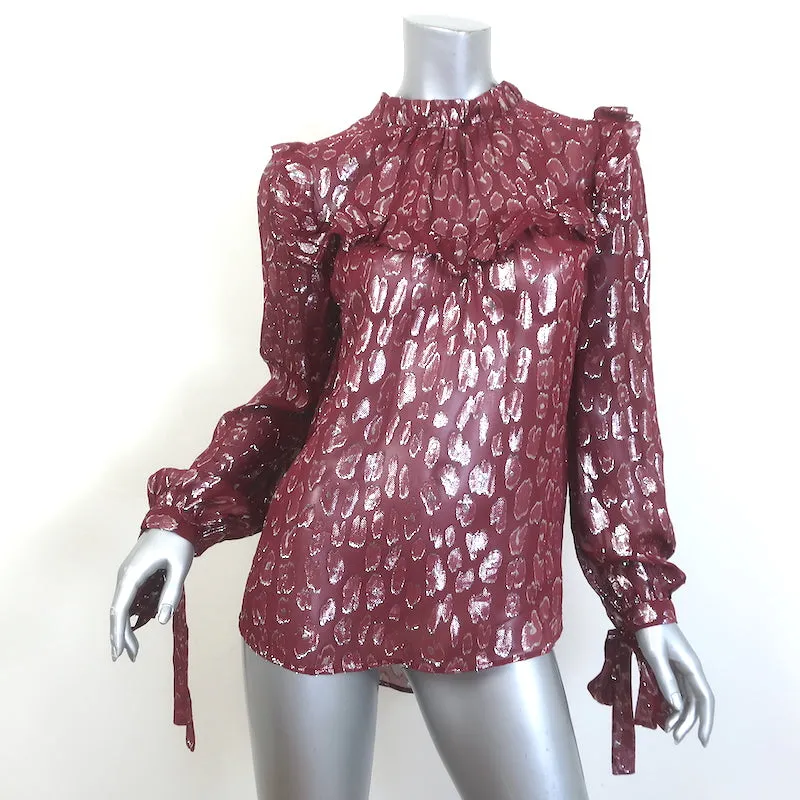 Veronica Beard Brooks Blouse à manches nouées en soie métallisée bordeaux Taille 6 NEUVE