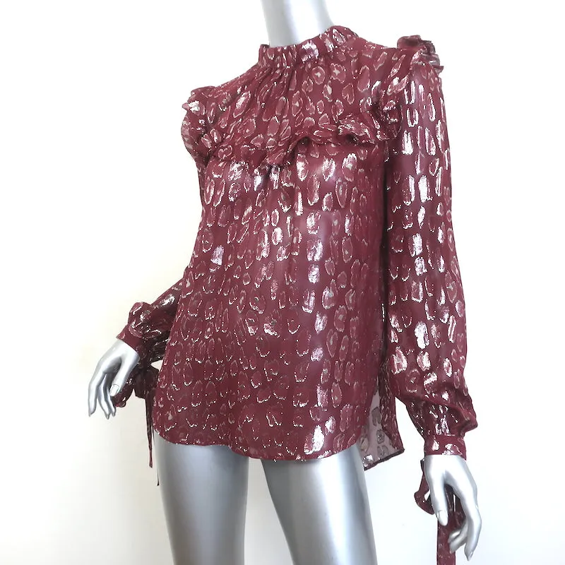 Veronica Beard Brooks Blouse à manches nouées en soie métallisée bordeaux Taille 6 NEUVE