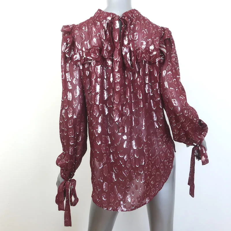 Veronica Beard Brooks Blouse à manches nouées en soie métallisée bordeaux Taille 6 NEUVE