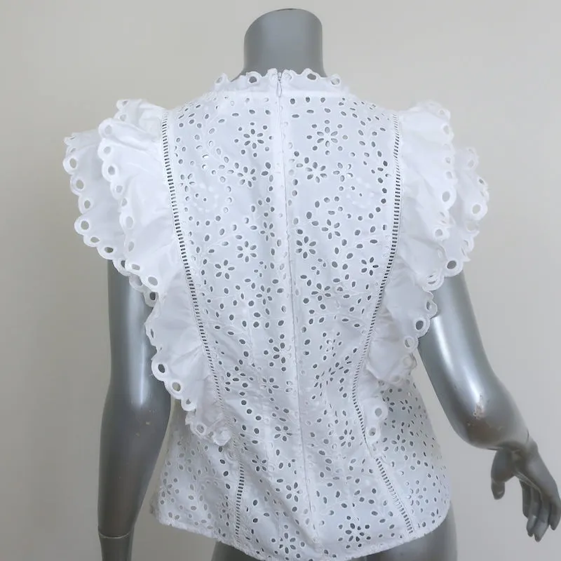 Veronica Beard Calisata Top en Coton Blanc Brodé à Œillets Frisés