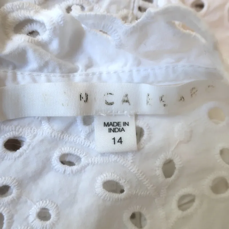 Veronica Beard Calisata Top en Coton Blanc Brodé à Œillets Frisés