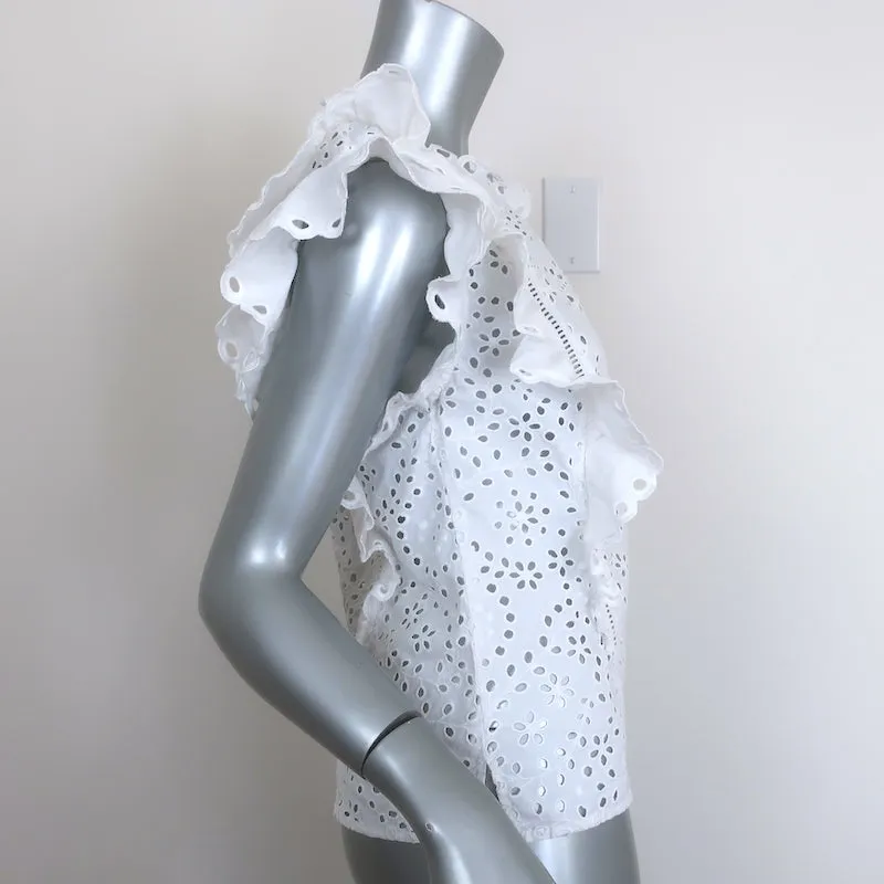 Veronica Beard Calisata Top en Coton Blanc Brodé à Œillets Frisés