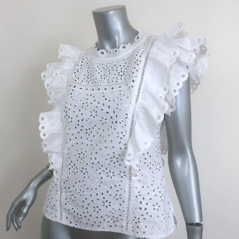 Veronica Beard Calisata Top en Coton Blanc Brodé à Œillets Frisés