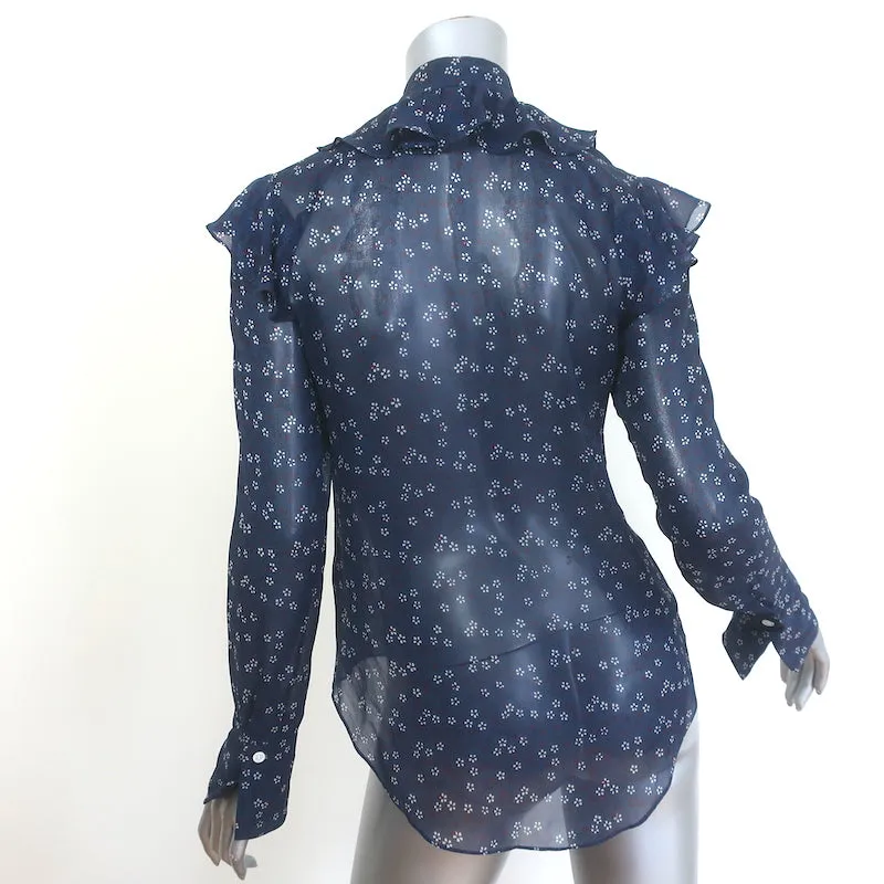 Veronica Beard Finley Chemisier à Col Noué Volanté Imprimé Floral Marine en Mousseline Taille 0