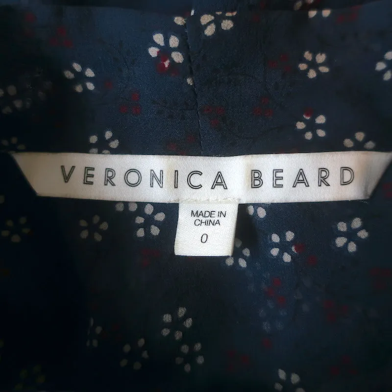 Veronica Beard Finley Chemisier à Col Noué Volanté Imprimé Floral Marine en Mousseline Taille 0