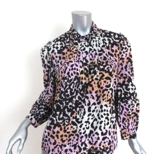 Veronica Beard Top Lety Leopard Print Stretch Silk Size 8 Mock Neck Blouse